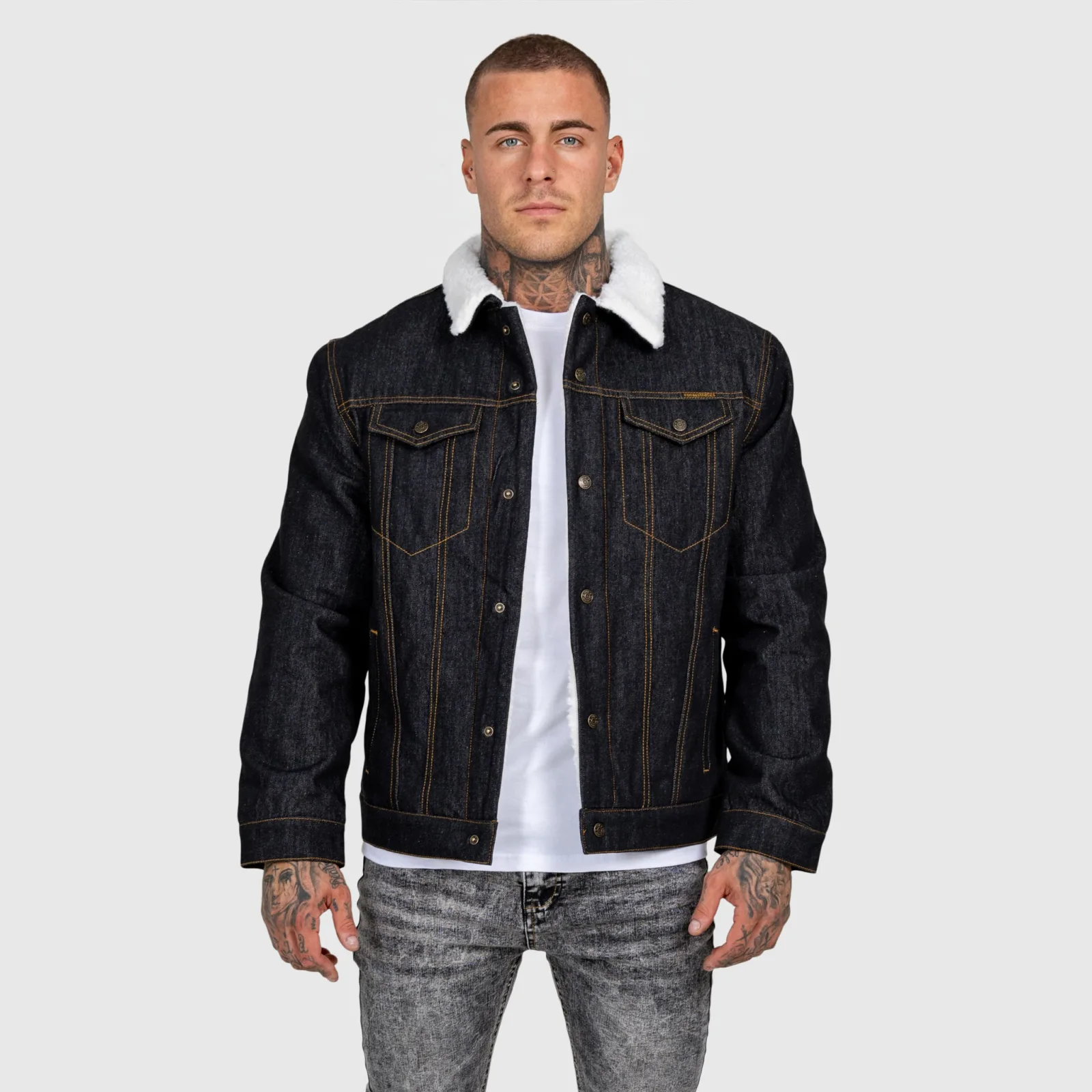 Pánska rifľová bunda Iron Aesthetics Sherpa, čierna-1