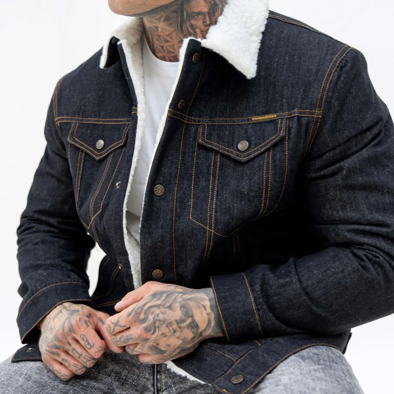Pánska rifľová bunda Iron Aesthetics Sherpa, čierna-18