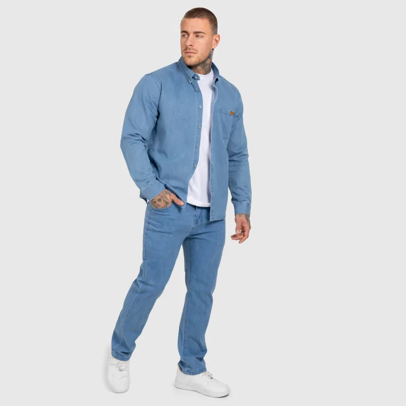 Pánska džínsová košeľa Iron Aesthetics Urban, svetlomodrá-14