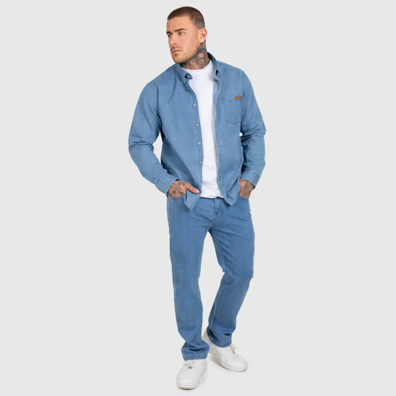 Pánska džínsová košeľa Iron Aesthetics Urban, svetlomodrá-15