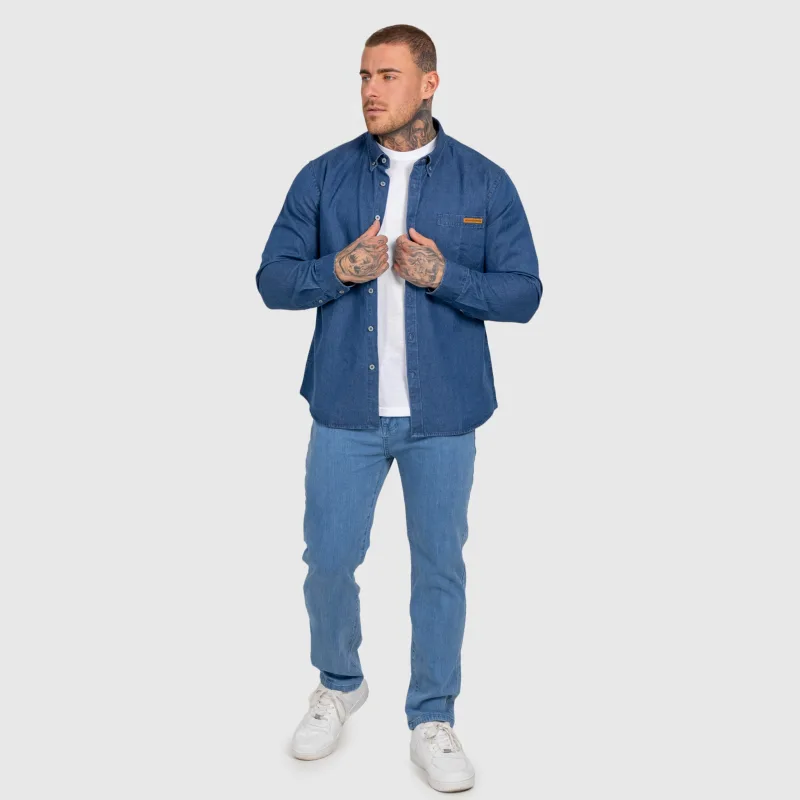 Pánska džínsová košeľa Iron Aesthetics Urban, tmavomodrá-13