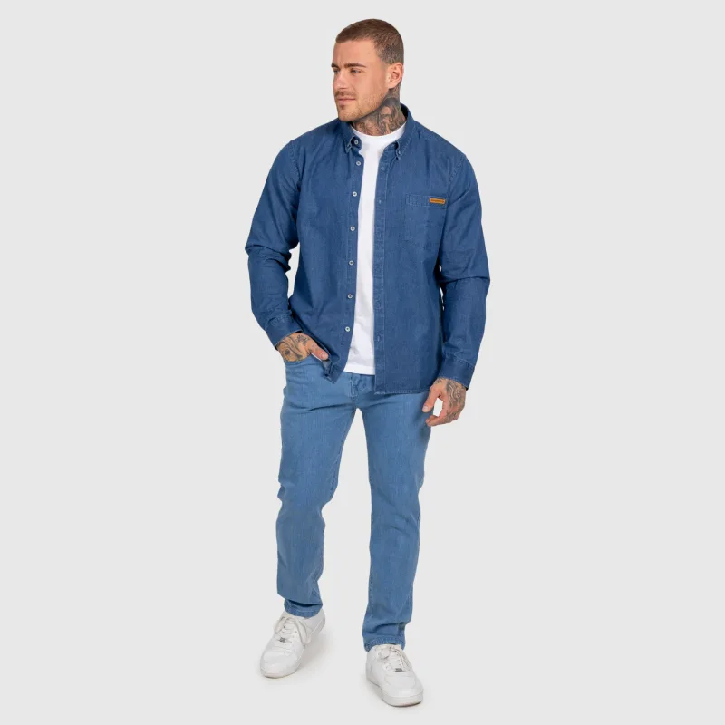 Pánska džínsová košeľa Iron Aesthetics Urban, tmavomodrá-14