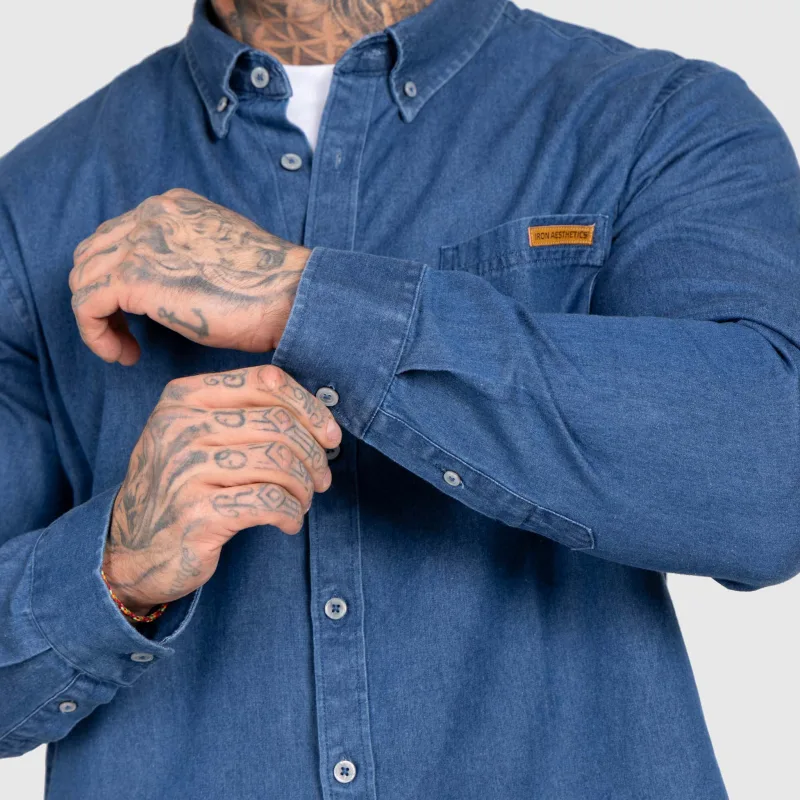 Pánska džínsová košeľa Iron Aesthetics Urban, tmavomodrá-8