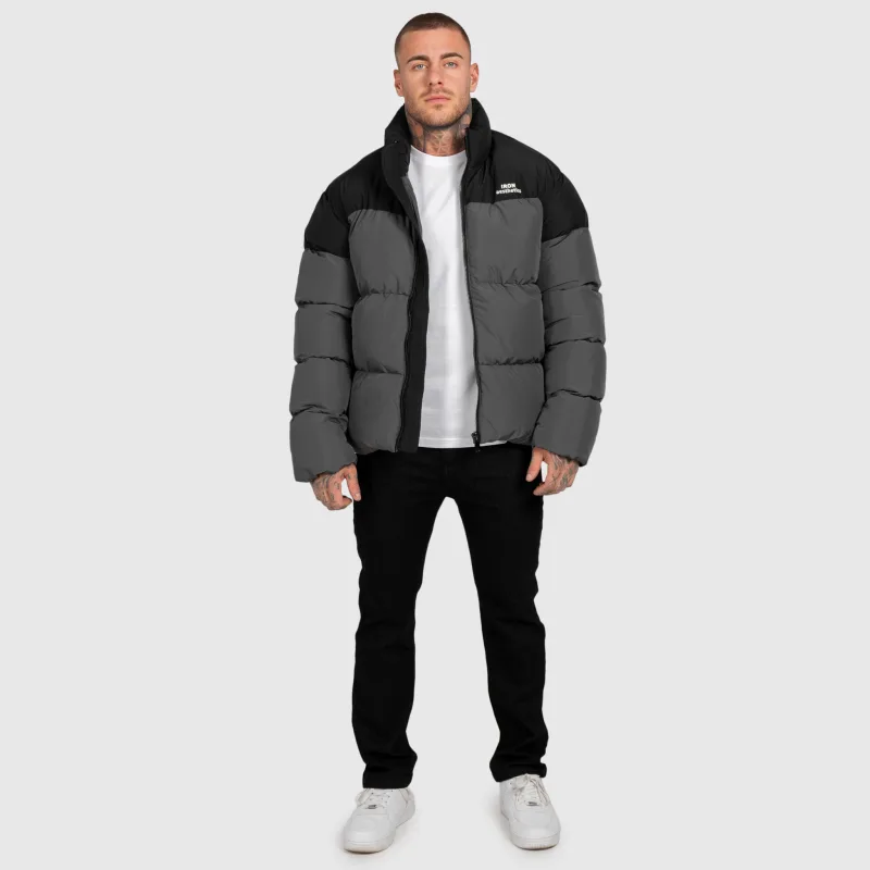 Pánska bunda Iron Aesthetics Block Puffer, black/grey-11