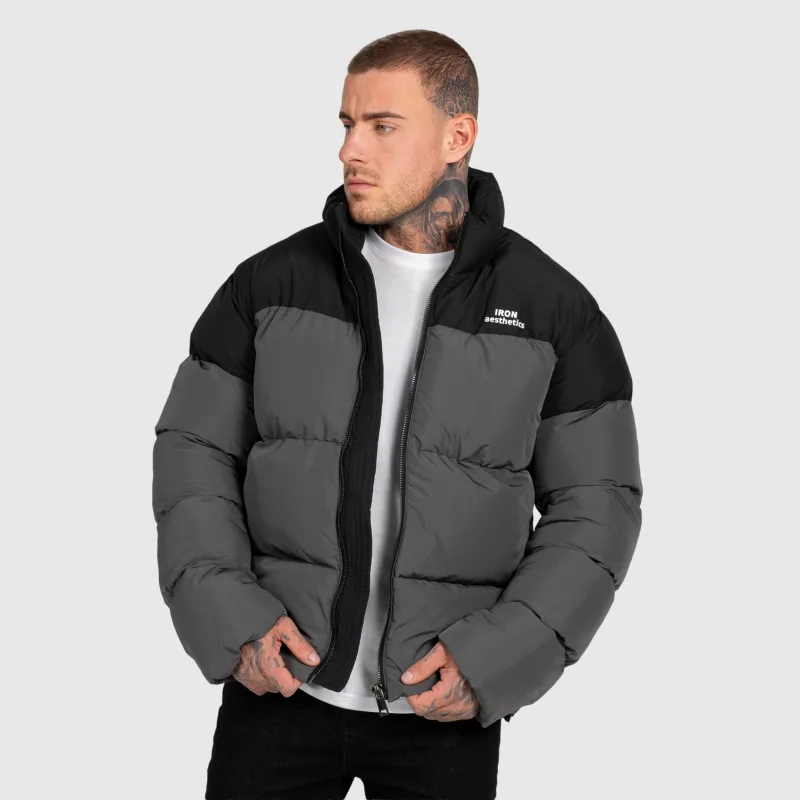 Pánska bunda Iron Aesthetics Block Puffer, black/grey-3