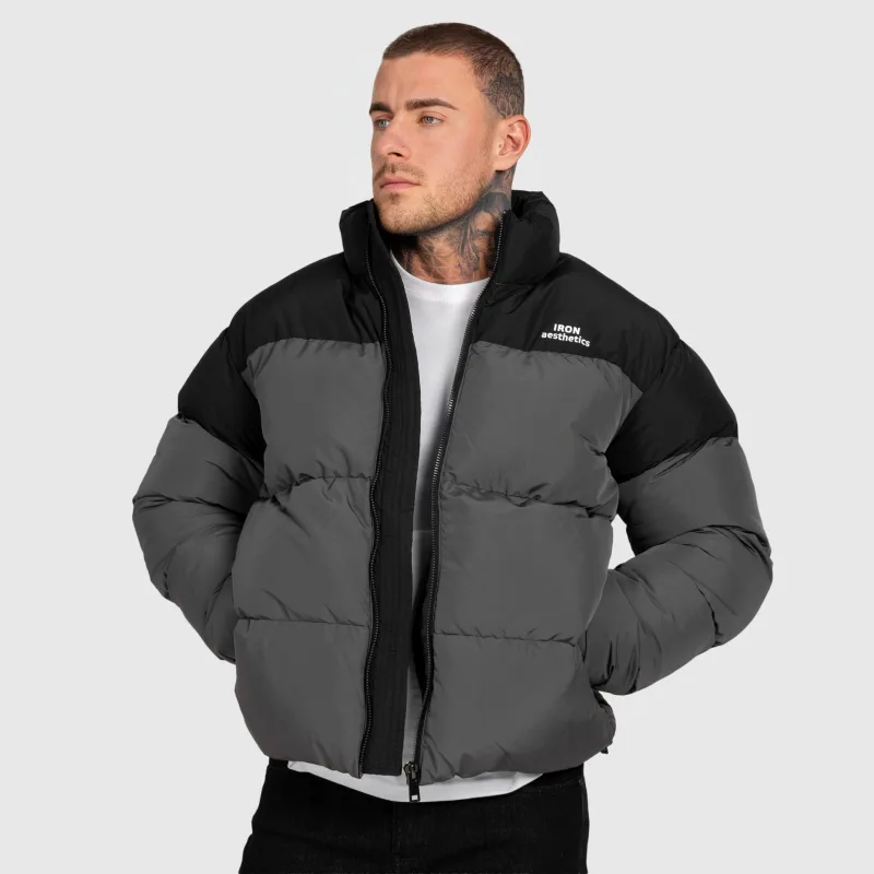 Pánska bunda Iron Aesthetics Block Puffer, black/grey-4