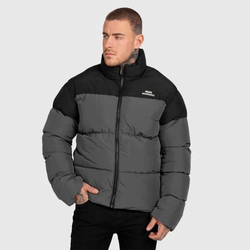 Pánska bunda Iron Aesthetics Block Puffer, black/grey-5