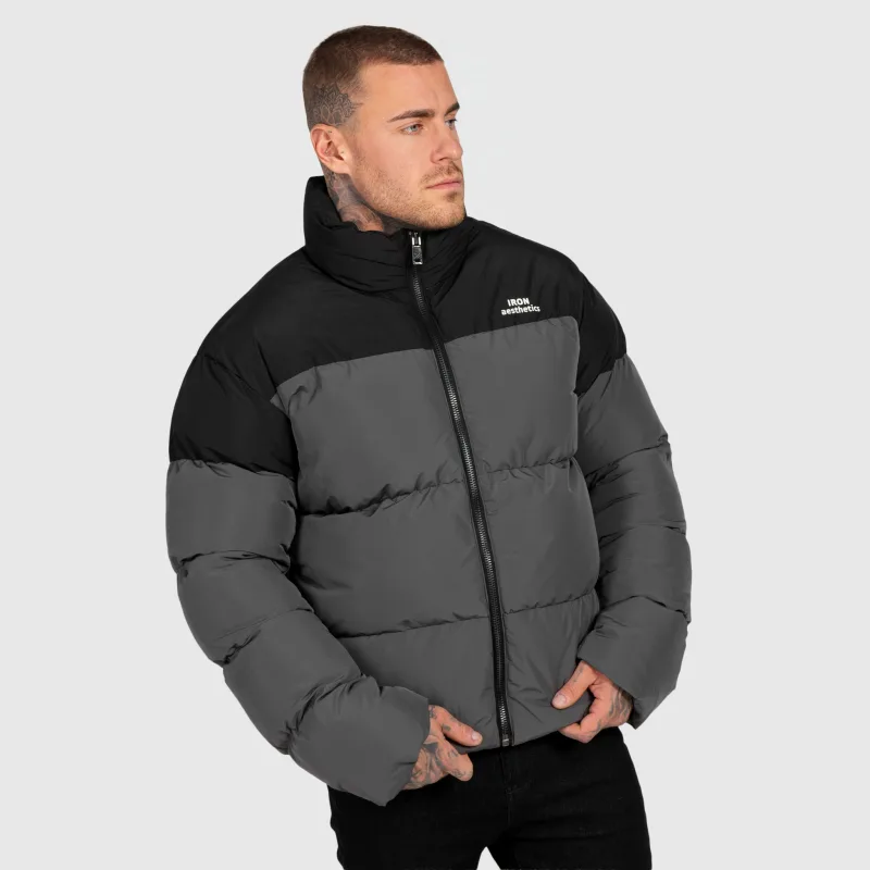 Pánska bunda Iron Aesthetics Block Puffer, black/grey-6