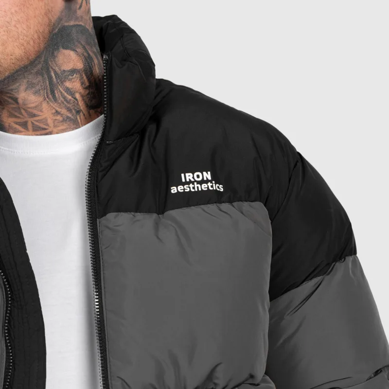 Pánska bunda Iron Aesthetics Block Puffer, black/grey-9