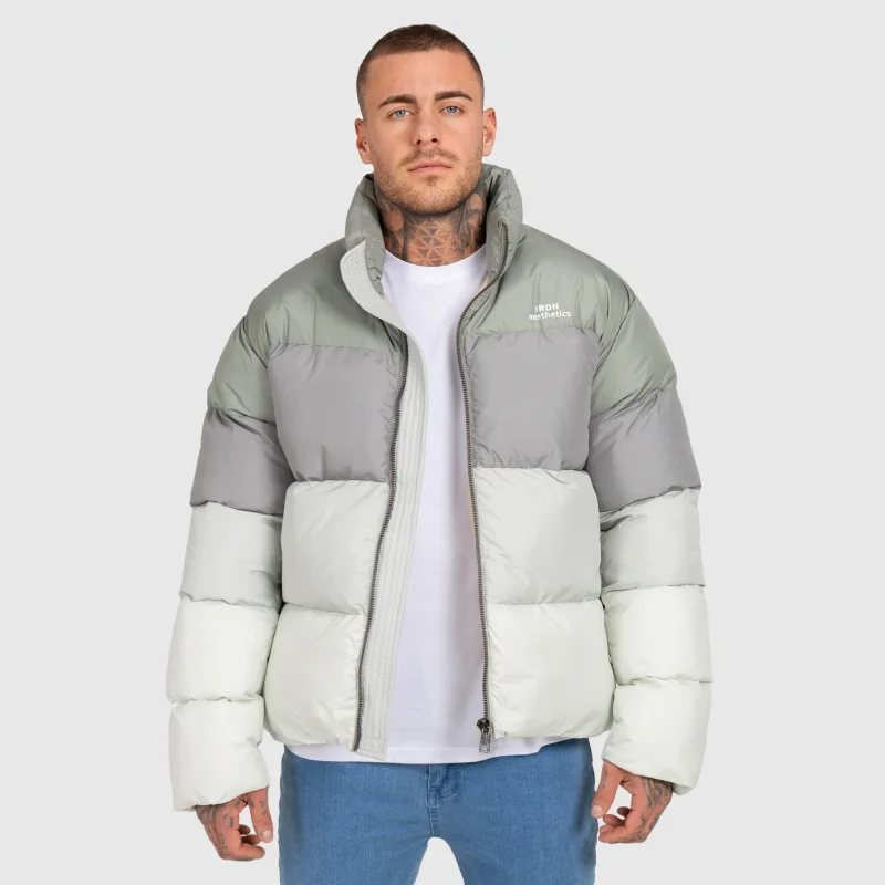 Pánska bunda Iron Aesthetics Block Puffer, green-5