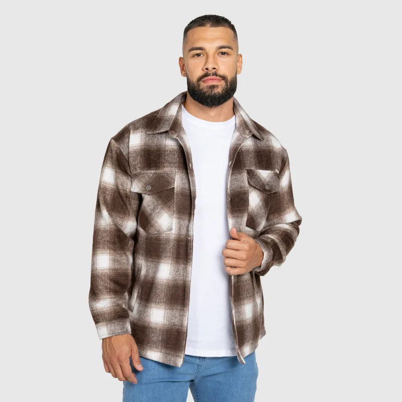 Pánska košeľová bunda Iron Aesthetics Timber, brown/white-5