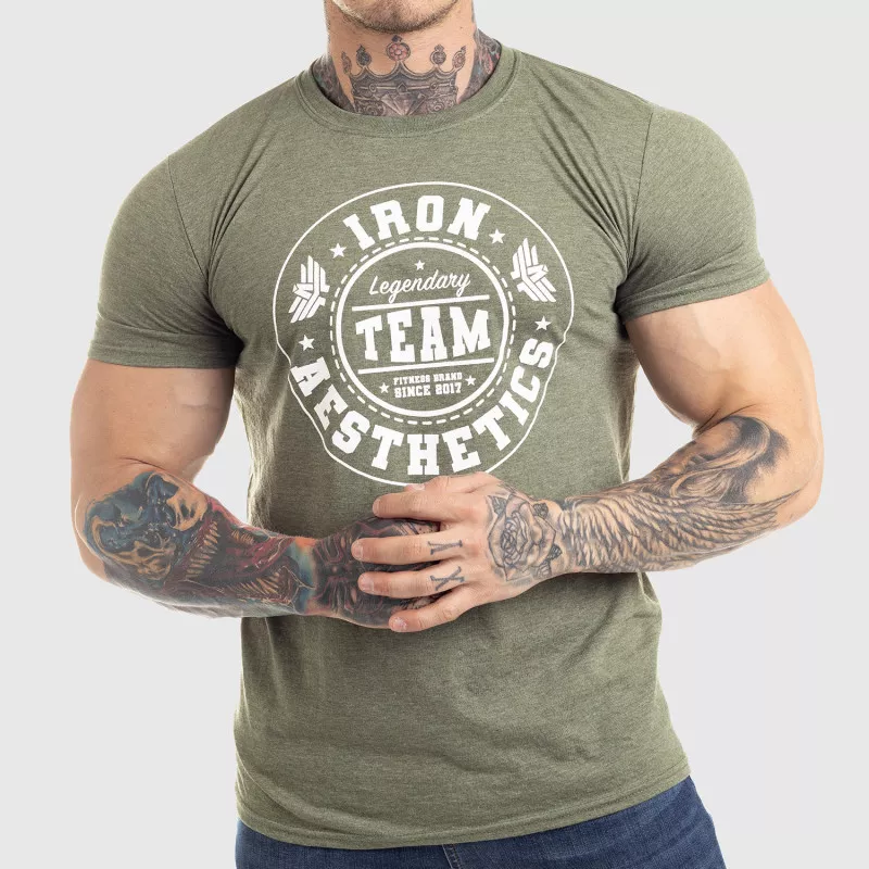 Pánske fitness tričko Iron Aesthetics Circle Star, vojenská zelená-1