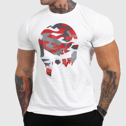 Ultrasoft tričko Iron Aesthetics Skull RED CAMO, biele