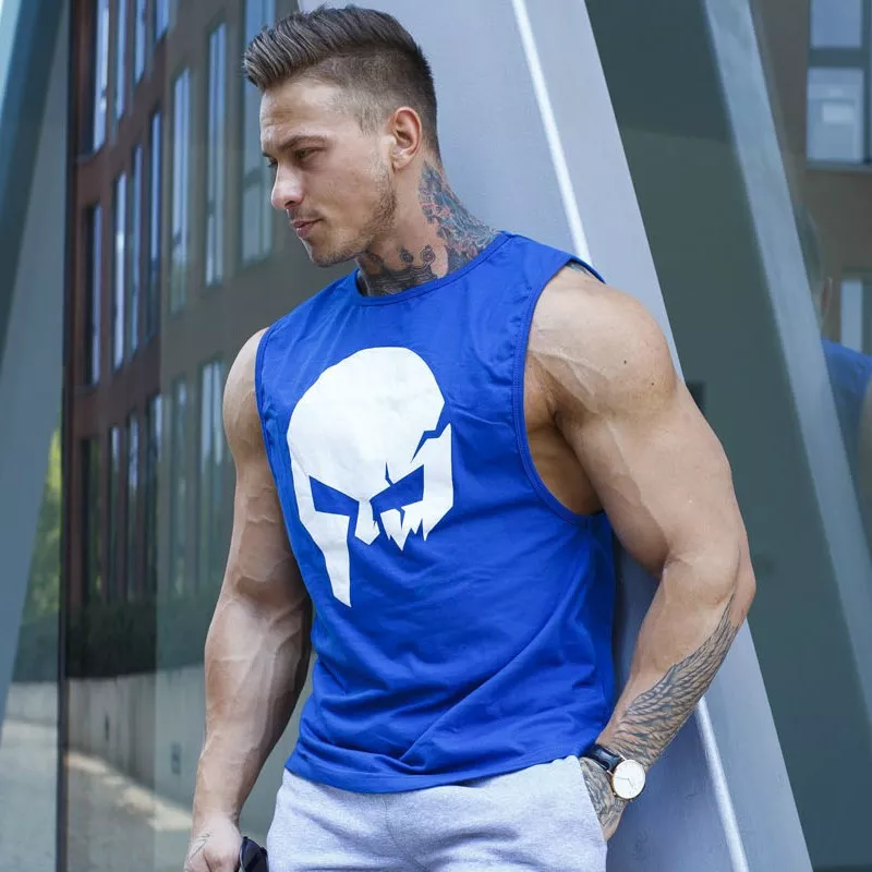 Pánske fitness tielko Iron Aesthetics Skull, modré-3
