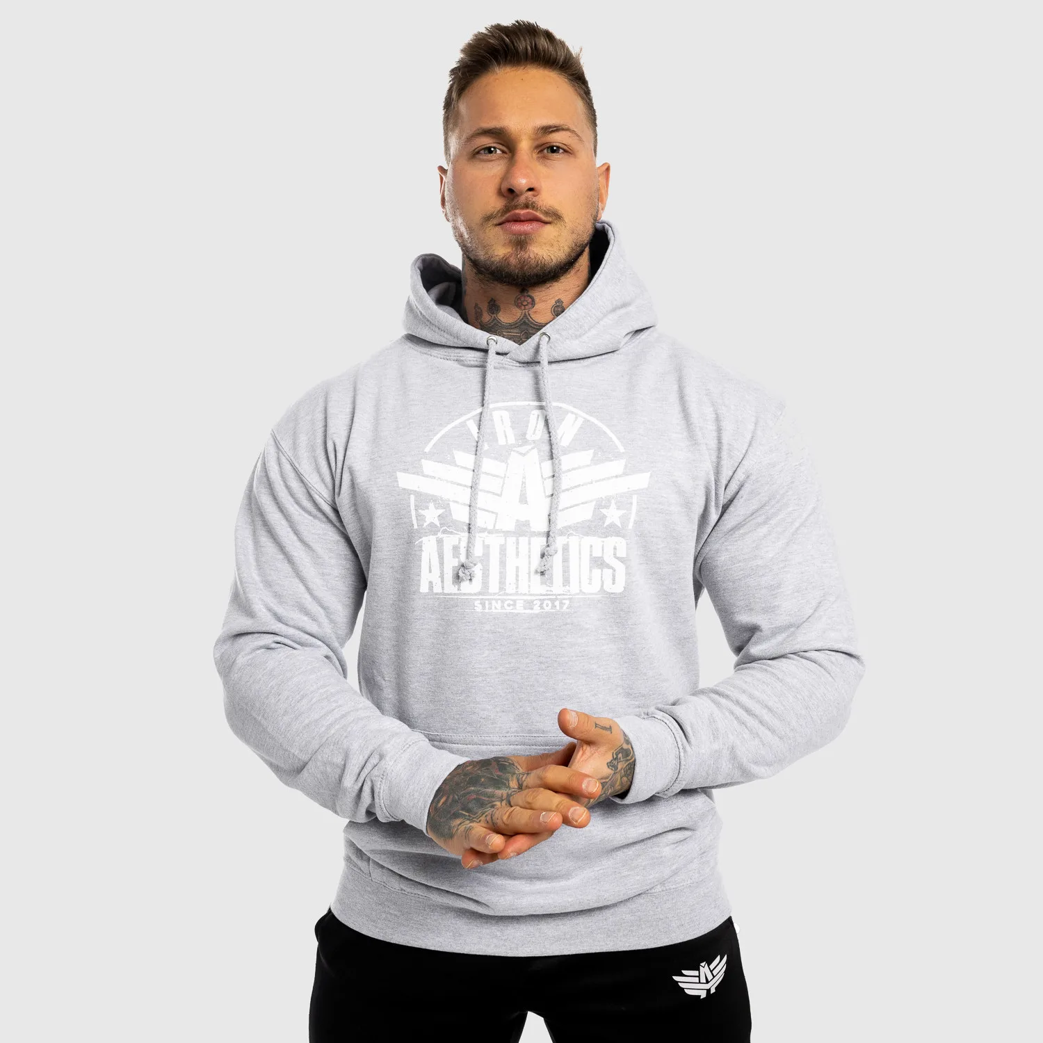 Fitness mikina bez zipsu Iron Aesthetics Force, sivá-1