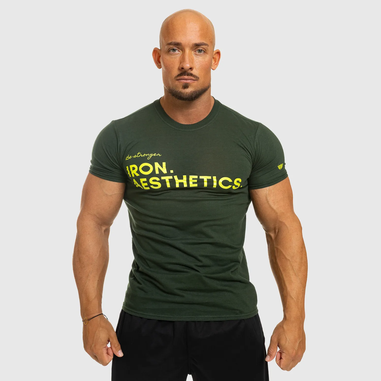 Pánske fitness tričko Iron Aesthetics Be Stronger, zelené-1