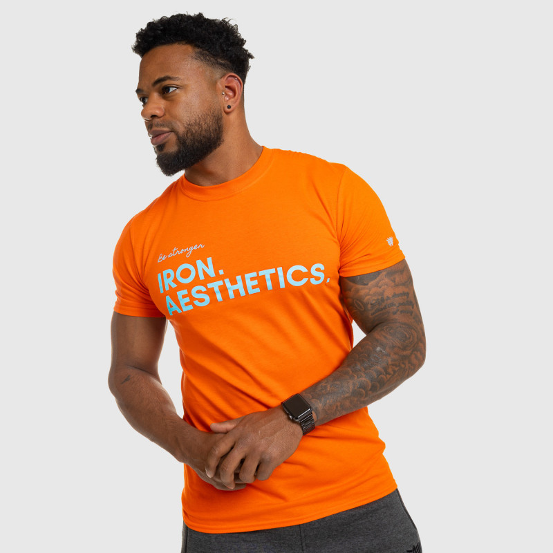 Pánske fitness tričko Iron Aesthetics Be Stronger, oranžové · záber 12