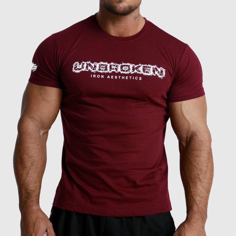 Pánske fitness tričko Iron Aesthetics Unbroken, bordové-1