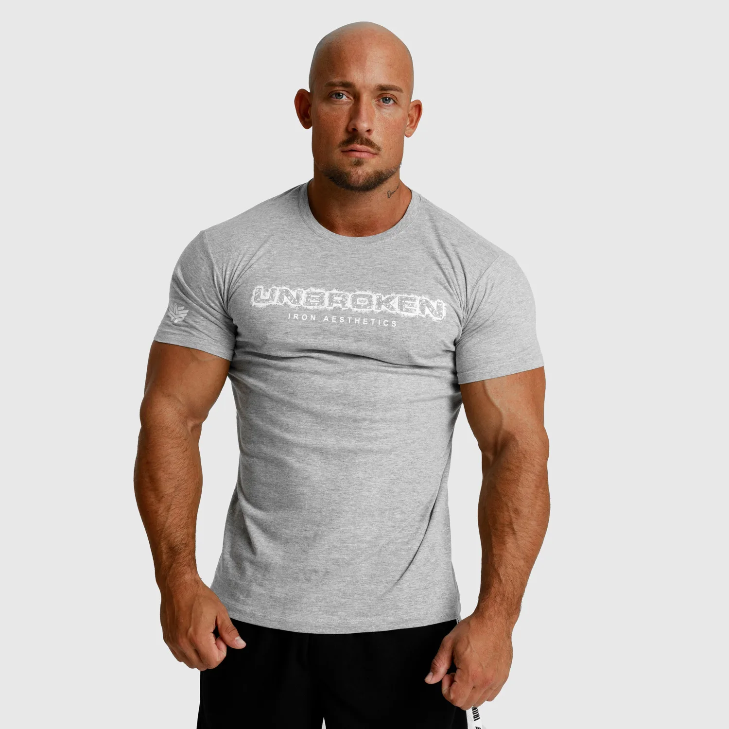Pánske fitness tričko Iron Aesthetics Unbroken, sivé-1
