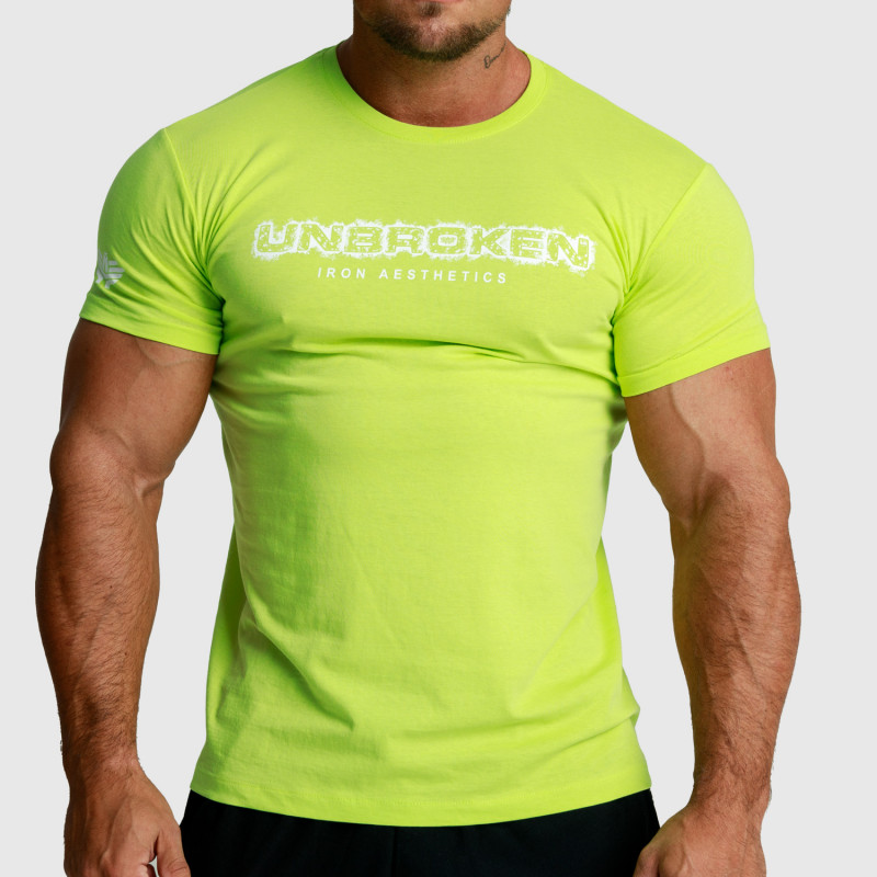 Levně Pánské fitness tričko Iron Aesthetics Unbroken, limetkové