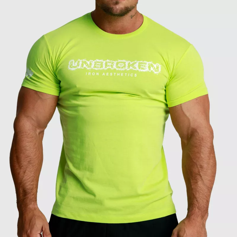 Pánske fitness tričko Iron Aesthetics Unbroken, limetkové-1