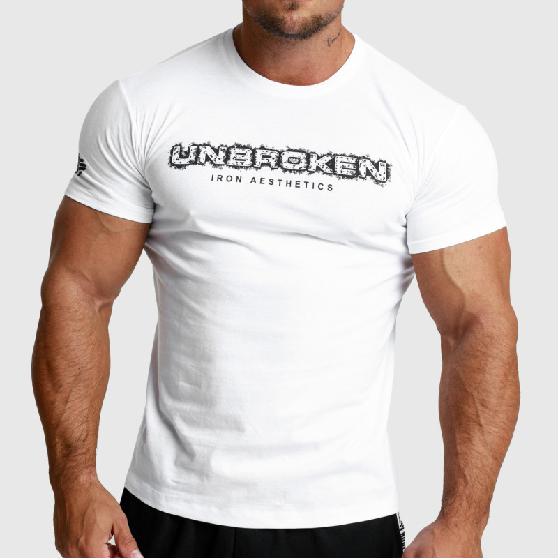 Pánske fitness tričko Iron Aesthetics Unbroken, biele-1