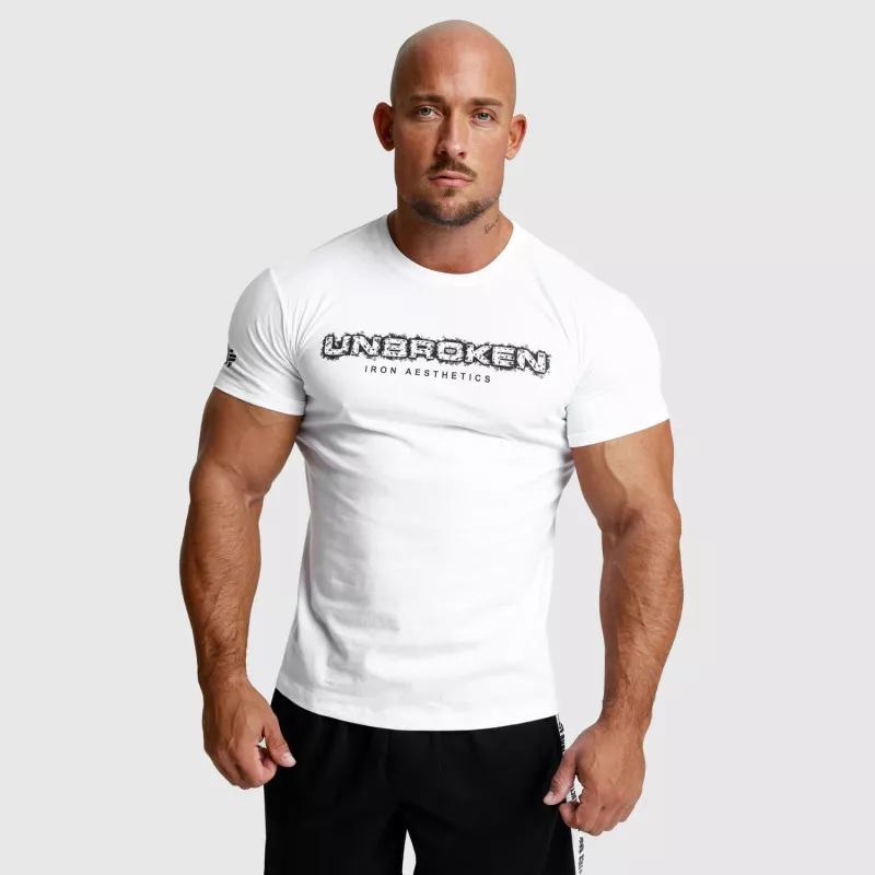 Pánske fitness tričko Iron Aesthetics Unbroken, biele-3