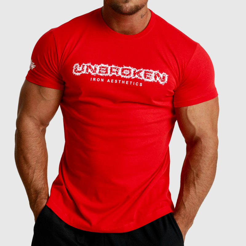 Pánske fitness tričko Iron Aesthetics Unbroken, červené-1
