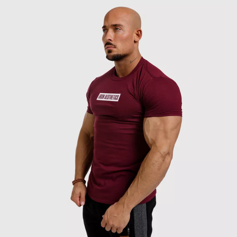 Pánske fitness tričko Iron Aesthetics Boxed, bordové-4