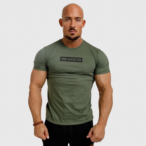 Pánske fitness tričko Iron Aesthetics Boxed, vojenská zelená