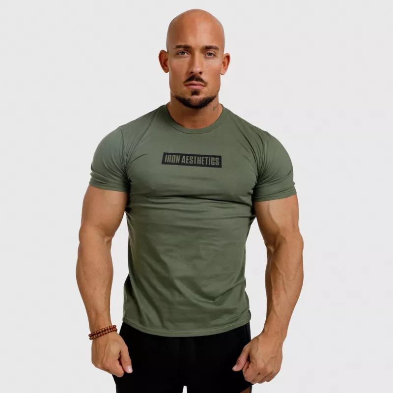 Pánske fitness tričko Iron Aesthetics Boxed, vojenská zelená-2