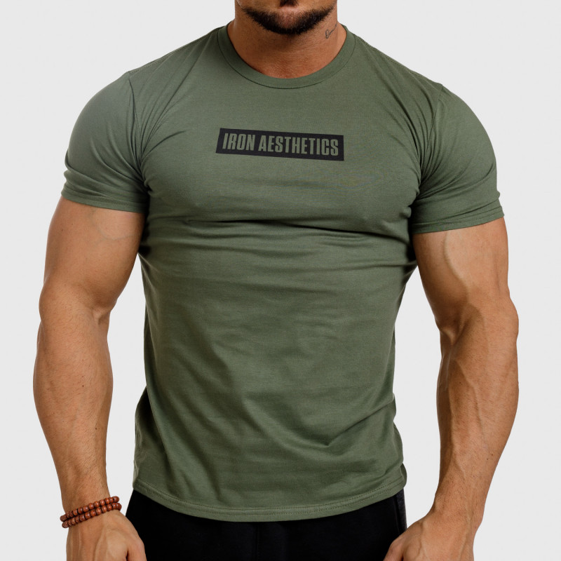 Levně Pánské fitness tričko Iron Aesthetics Boxed, vojenská zelená