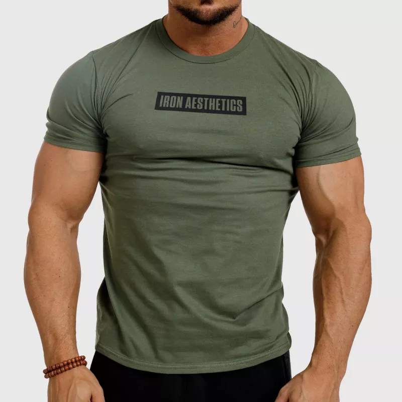 Pánske fitness tričko Iron Aesthetics Boxed, vojenská zelená-1