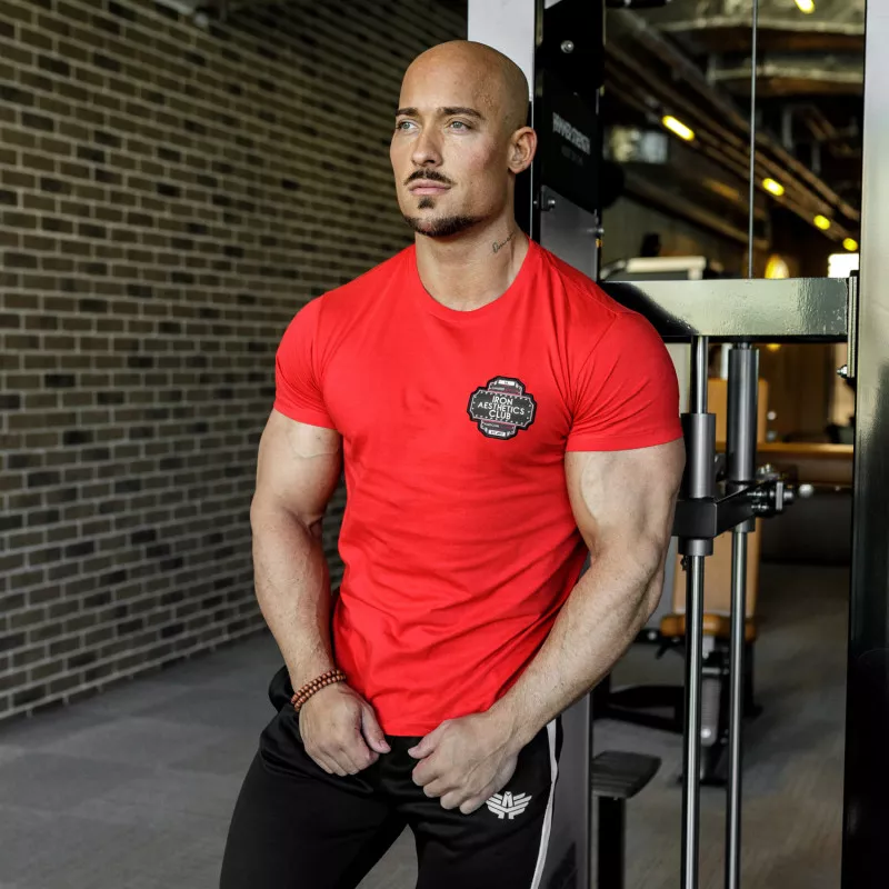 Pánske fitness tričko Iron Aesthetics Badge, červené-2