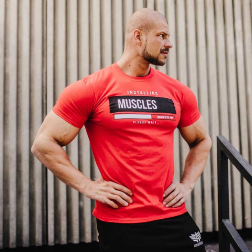 Pánske fitness tričko Iron Aesthetics Installing Muscles, červené