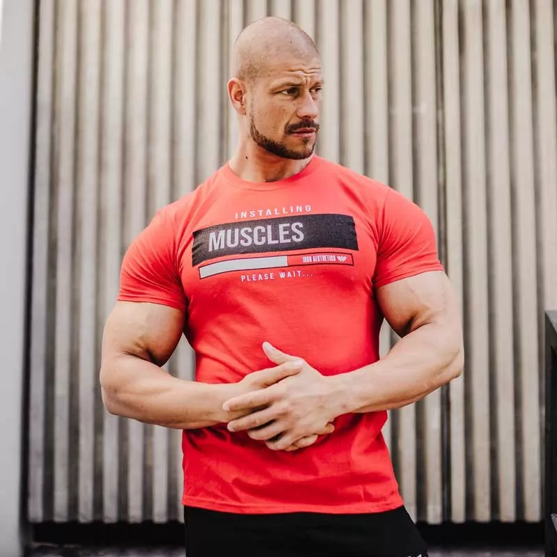 Pánske fitness tričko Iron Aesthetics Installing Muscles, červené-5