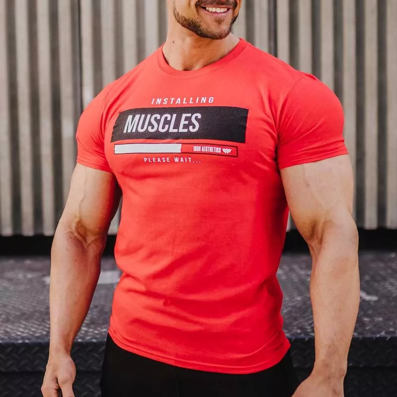 Pánske fitness tričko Iron Aesthetics Installing Muscles, červené-1