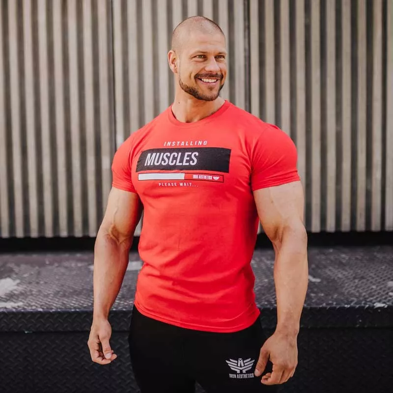 Pánske fitness tričko Iron Aesthetics Installing Muscles, červené-4