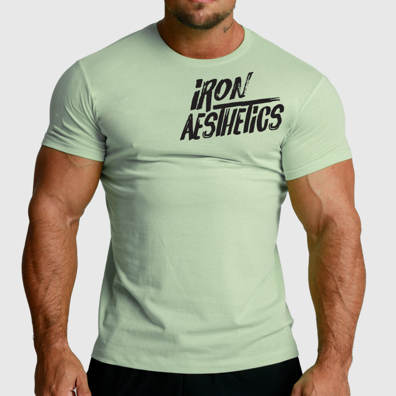 Levně Pánské fitness tričko Iron Aesthetics Splash, zelené sage