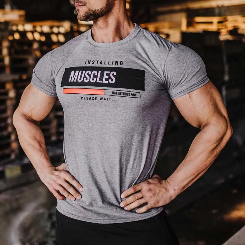 Pánske fitness tričko Iron Aesthetics Installing Muscles, sivé-1