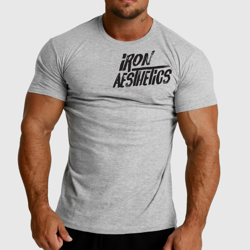Pánske fitness tričko Iron Aesthetics Splash, sivé-1