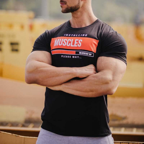 Pánske fitness tričko Iron Aesthetics Installing Muscles, čierne