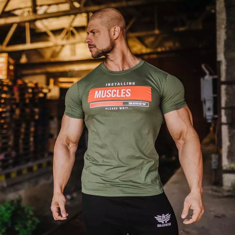 Pánske fitness tričko Iron Aesthetics Installing Muscles, zelené-2