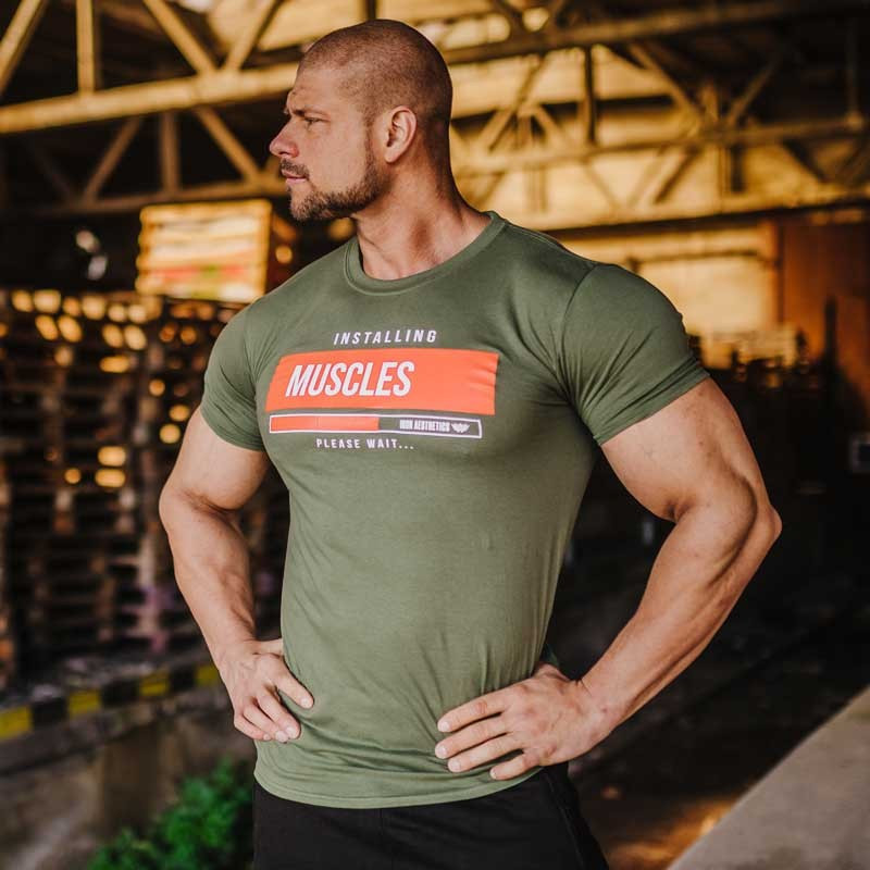 E-shop Pánske fitness tričko Iron Aesthetics Installing Muscles, zelené