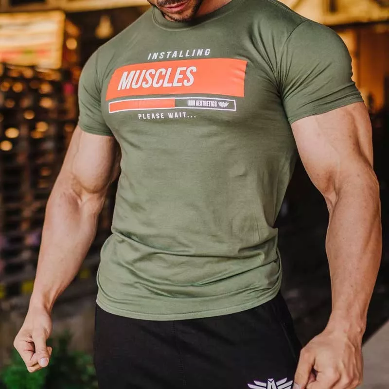 Pánske fitness tričko Iron Aesthetics Installing Muscles, zelené-1