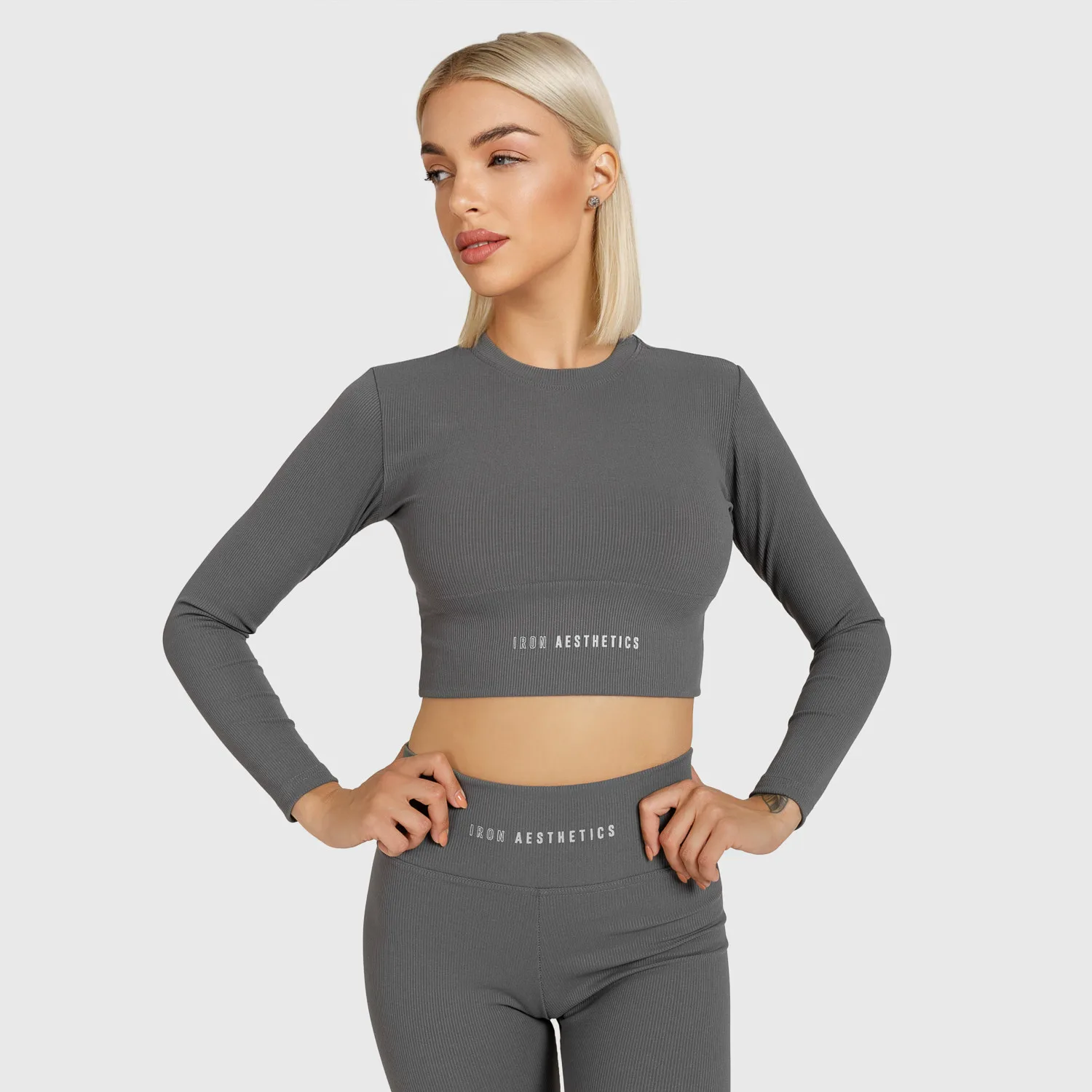 Dámsky Crop Top Iron Aesthetics Rib, sivý-1