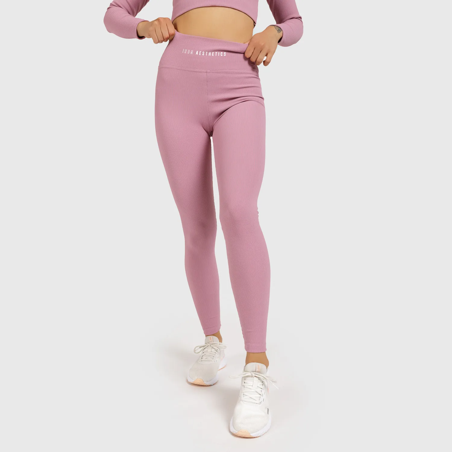 Dámske pásové legíny Iron Aesthetics Rib, dusty ružové-1