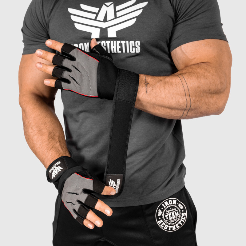 Levně Fitness rukavice Iron Aesthetics Leather Beast, šedé