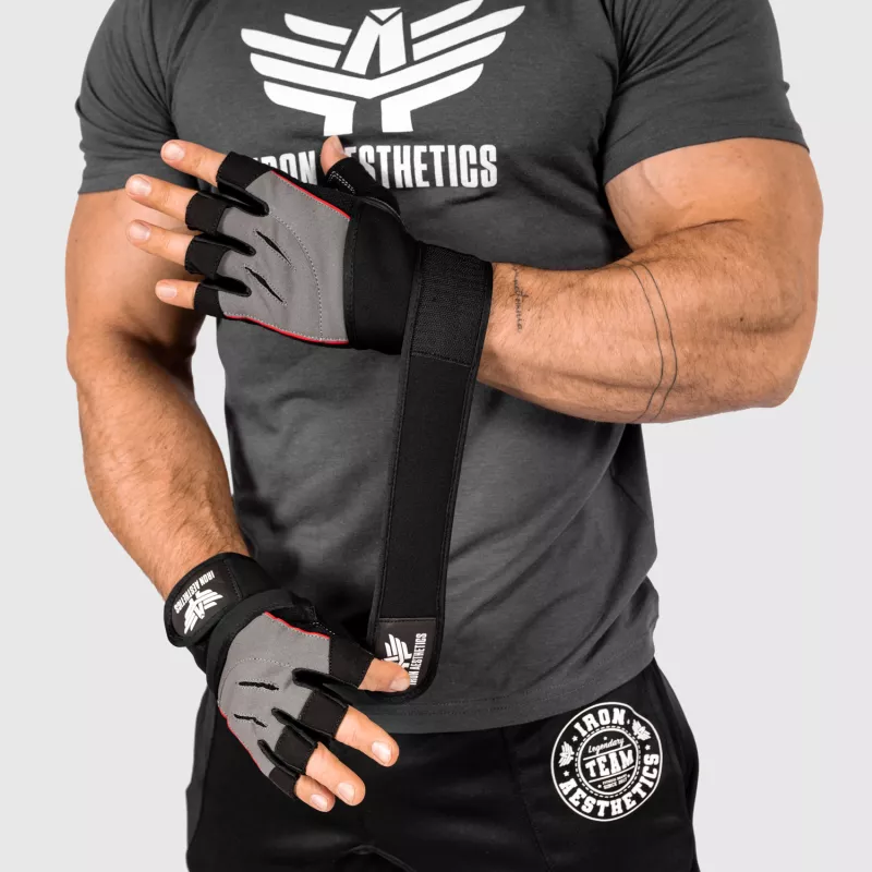 Fitness rukavice Iron Aesthetics Leather Beast, sivé-2