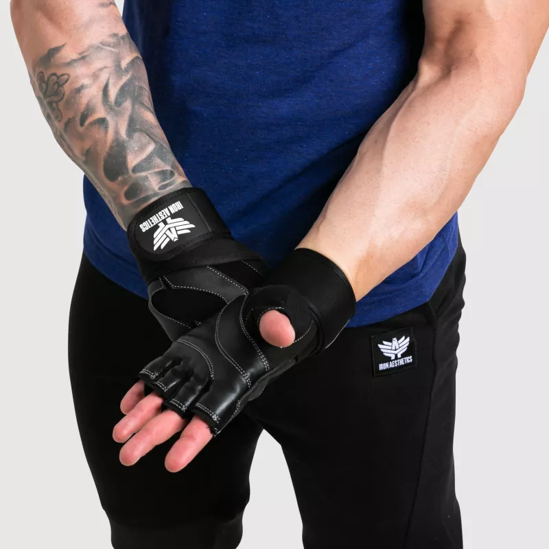 Fitness rukavice Iron Aesthetics Leather Lift, čierne-5